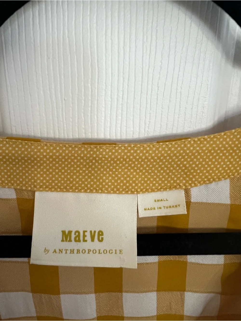 Anthropologie Maeve Mustard and White Gingham Top